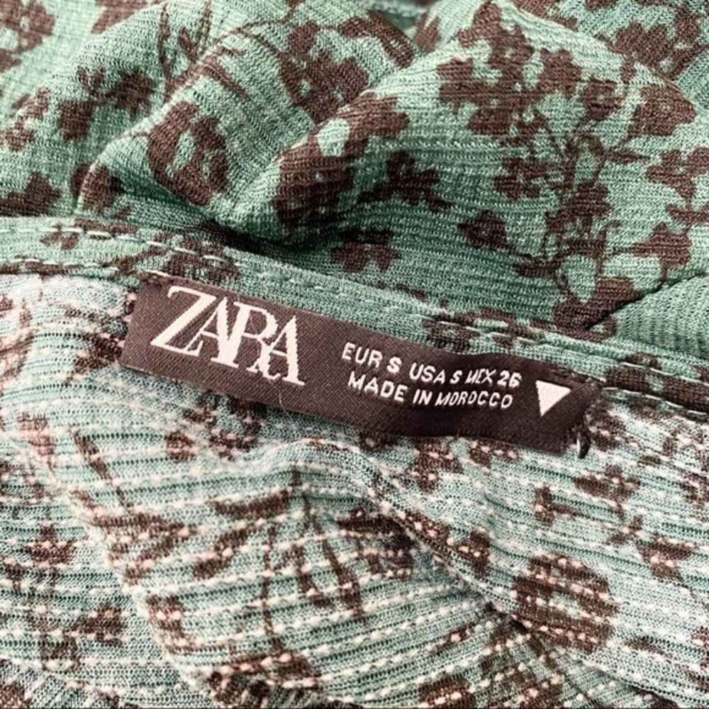 Zara green floral puffy sleeves midi dress - Picture 10 of 10